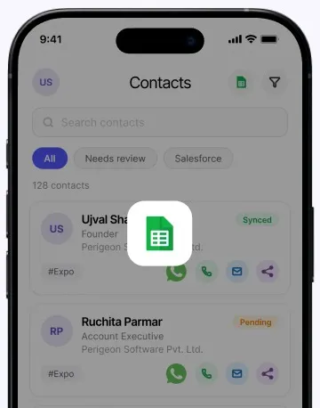 PeriScan contacts list with Excel export
