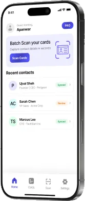PeriScan home screen with recent contacts