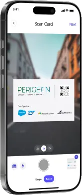 PeriScan card scanner capturing a business card