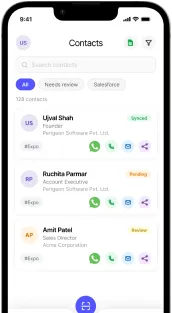 PeriScan contacts list with quick actions