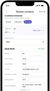 Reviewing extracted contact fields in PeriScan