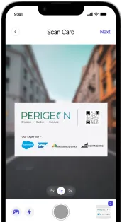 PeriScan camera scanning a business card