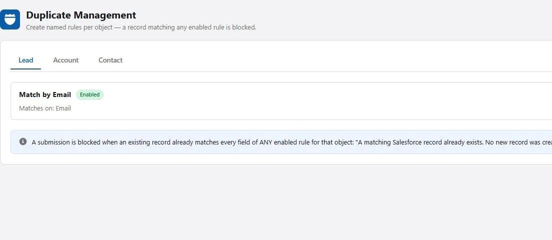 Duplicate Management rules in Salesforce
