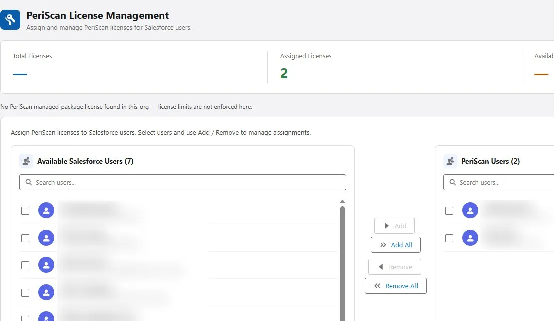 PeriScan License Management in Salesforce