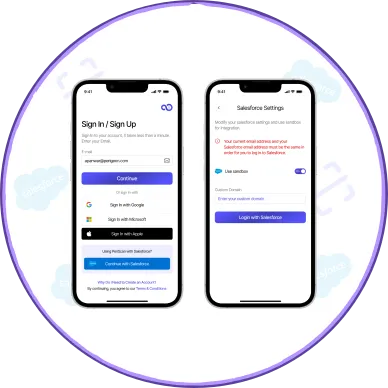 PeriScan sign-in screen with Continue with Salesforce